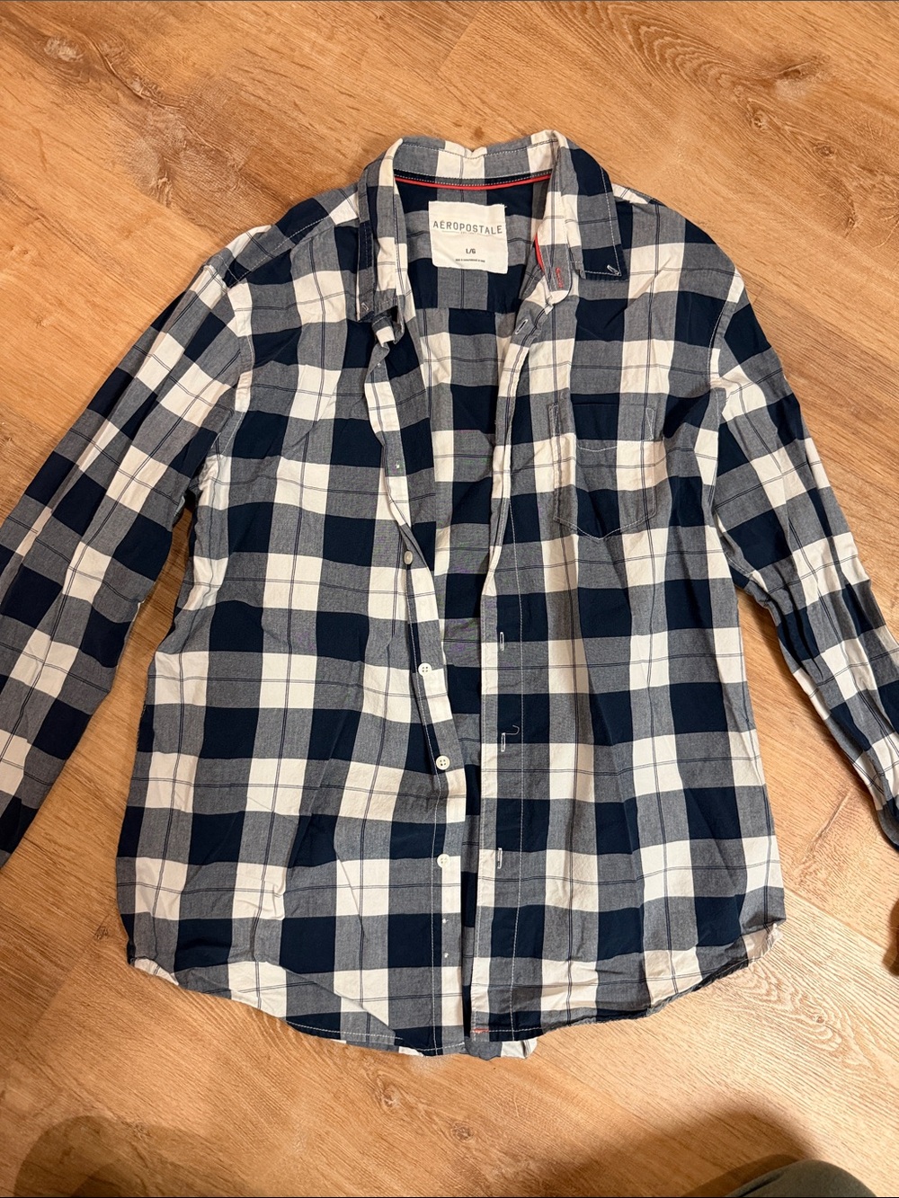 Men’s Aeropostale Navy and White Plaid Button-Down Shirt